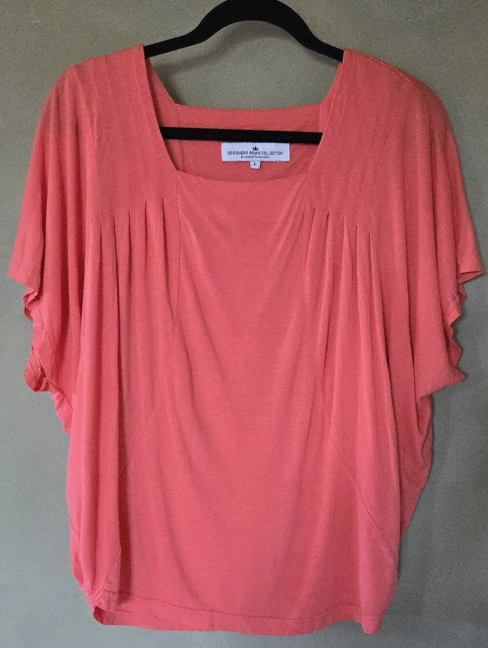 Designers Remix Collection | Relaxed Scoop-Neck Tunic in Coral Pink, Size L - Picture 2 of 7